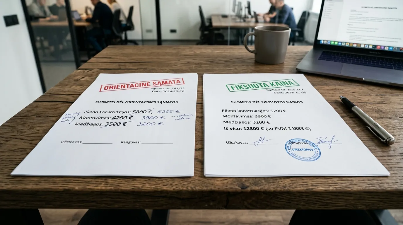Fiksuota kaina vs orientacinė sąmata — kuo skiriasi ir kodėl svarbu