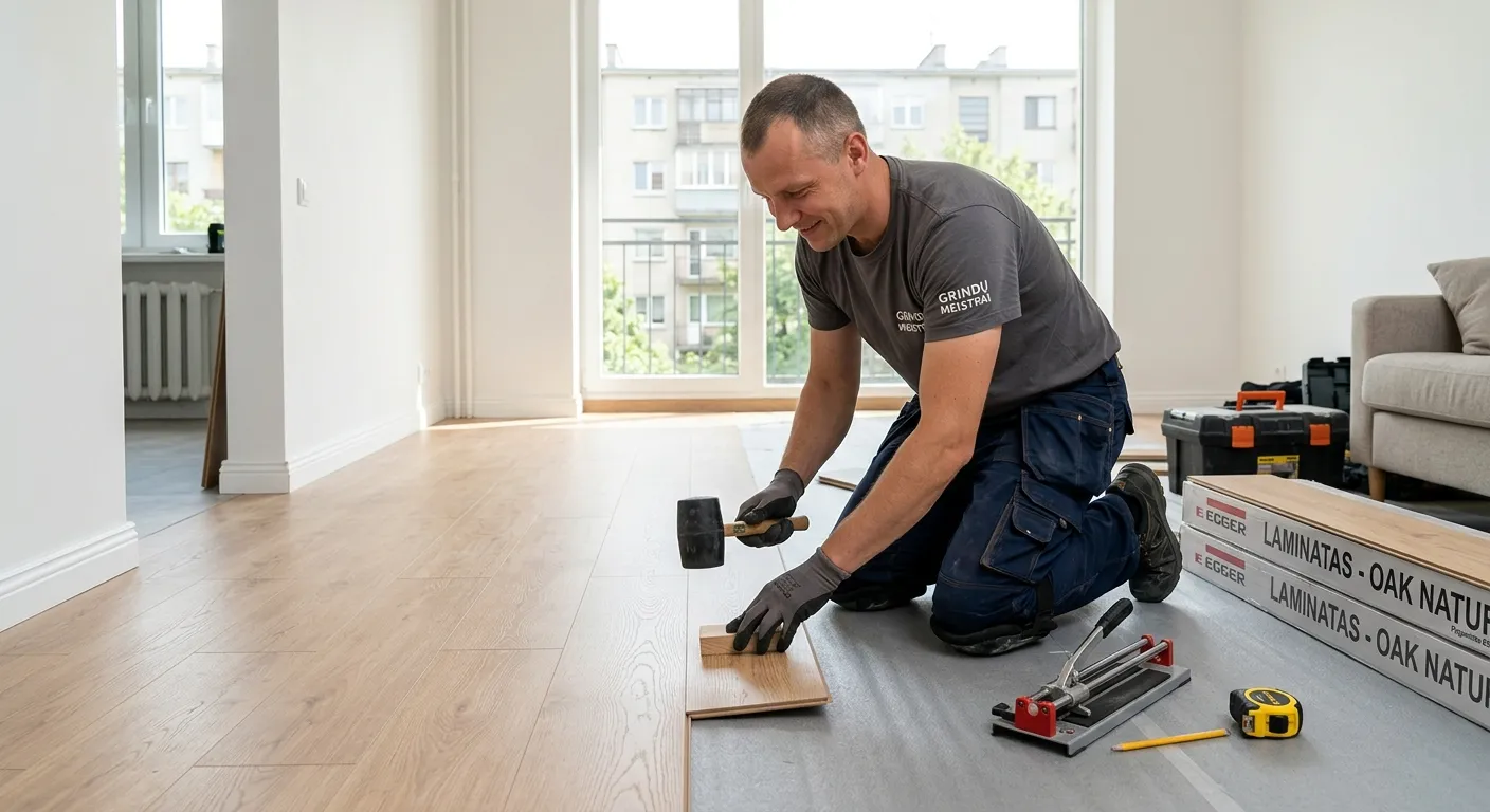 Laminato grindų klojimas bute Vilniuje
