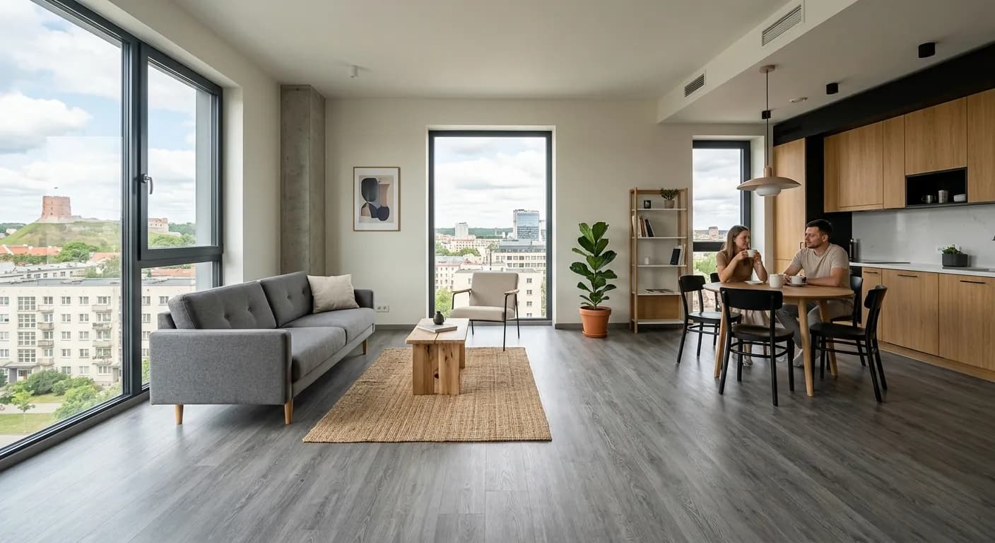 Vinilo grindų danga moderniame bute Vilniuje